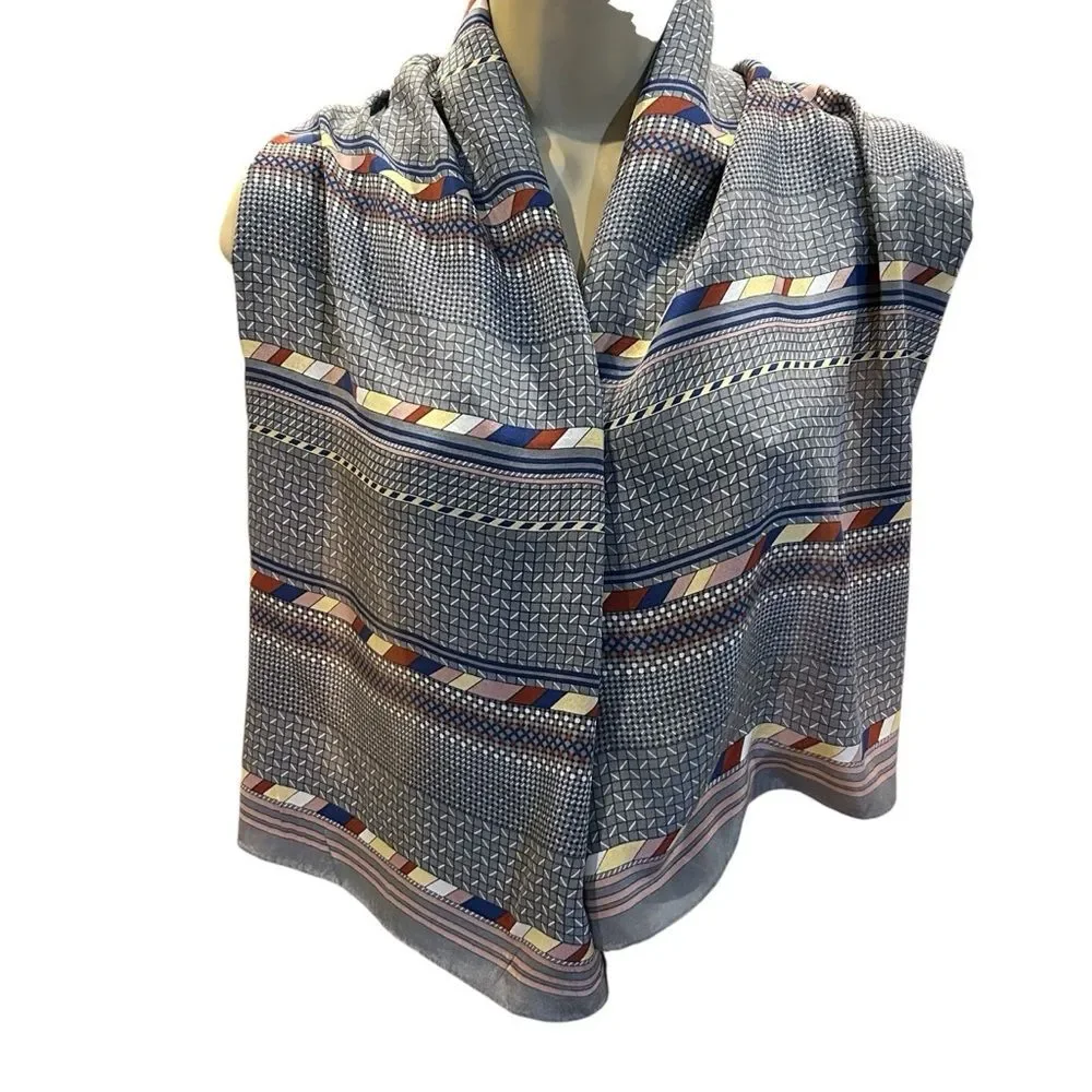 Echo Gray Striped Silk Scarf